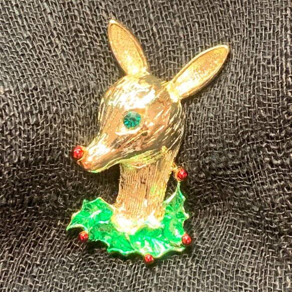 Rudolph Red Nosed Reindeer Vtg Christmas Brooch Pin by Gerry's J175 - Picture 4 of 4